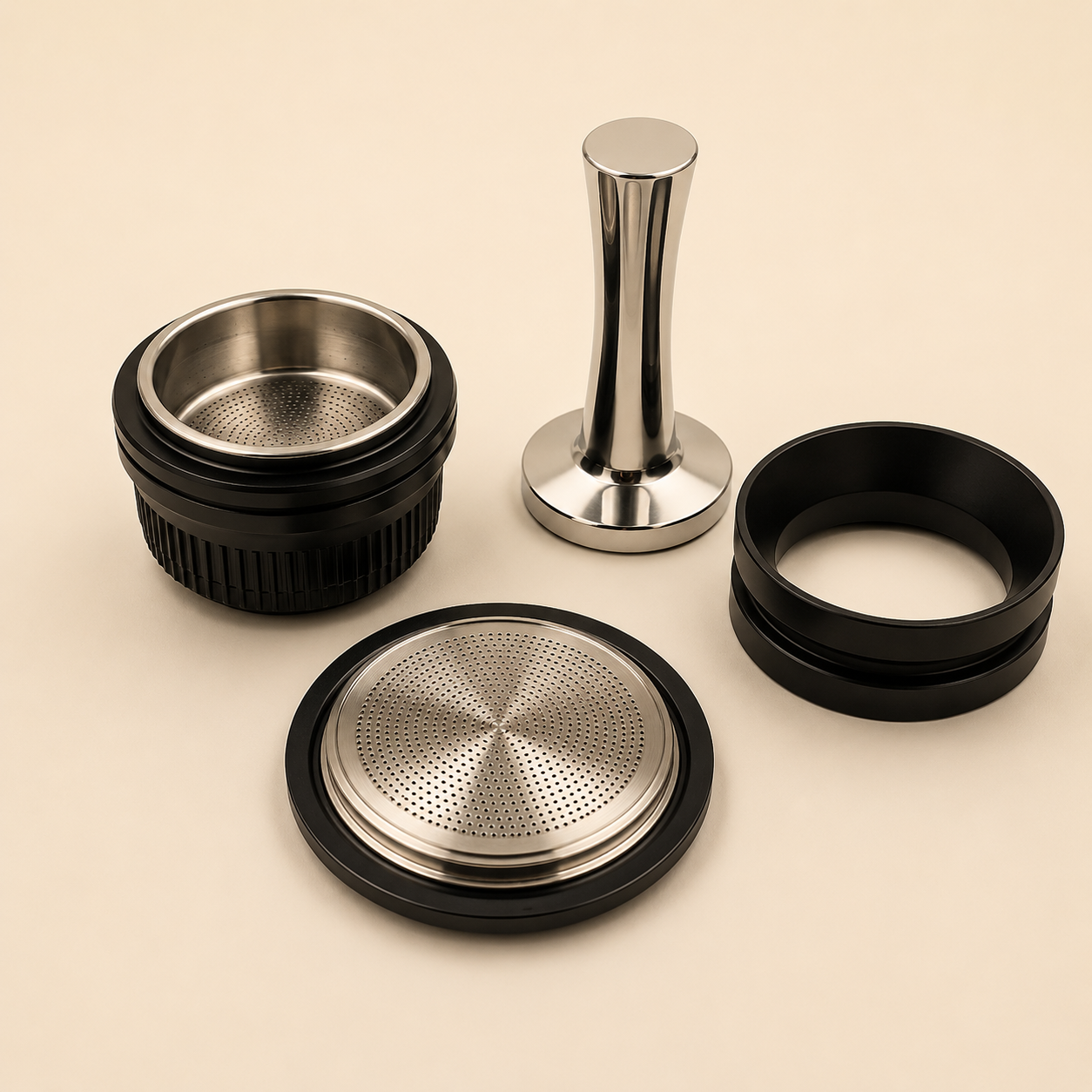 Kafira Origin Double Espresso Kit with basket, dosing funnel, metal tamper and lid