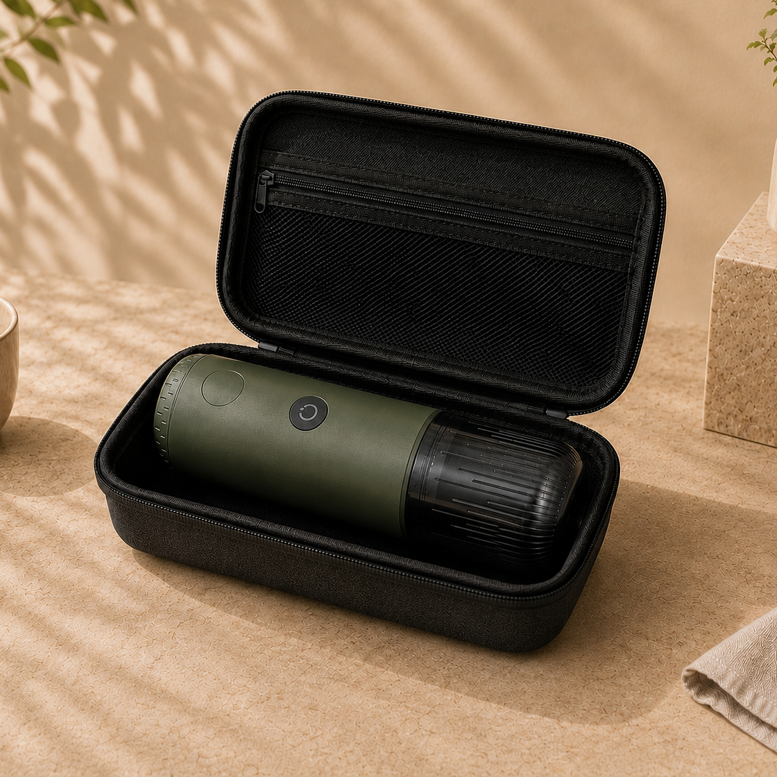 Green Kafira Origin stored in the Origin Travel Case