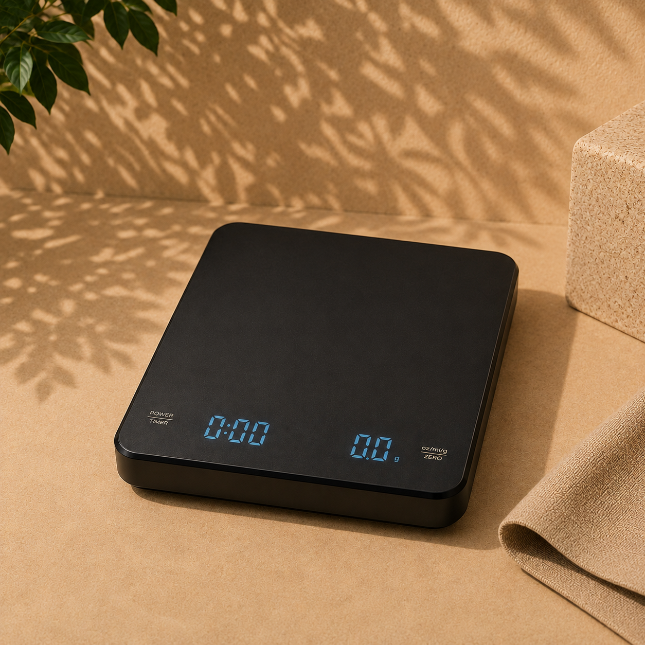 Digital coffee scale showing timer and weight display