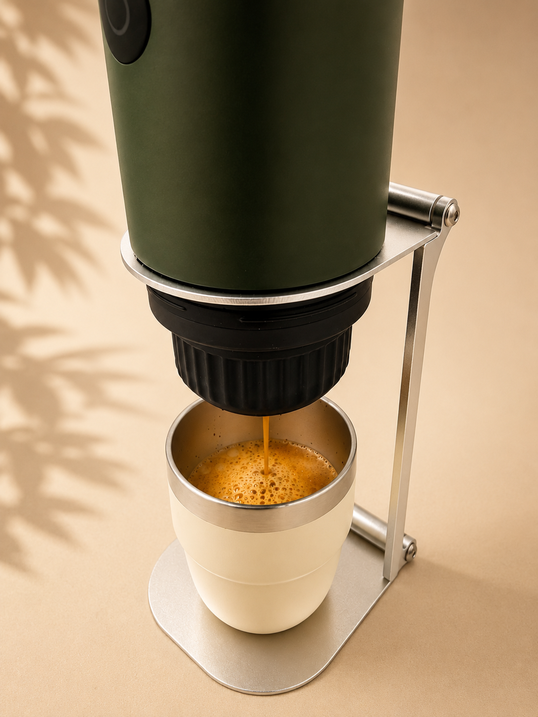 Fresh ground coffee being poured into the Origin Double Espresso basket using the dosing funnel