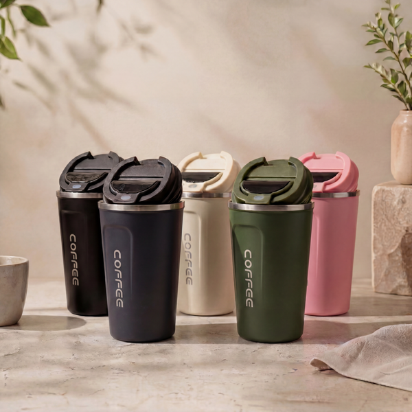 Kafira Smart Thermal Travel Mugs in black, navy, cream, green and pink
