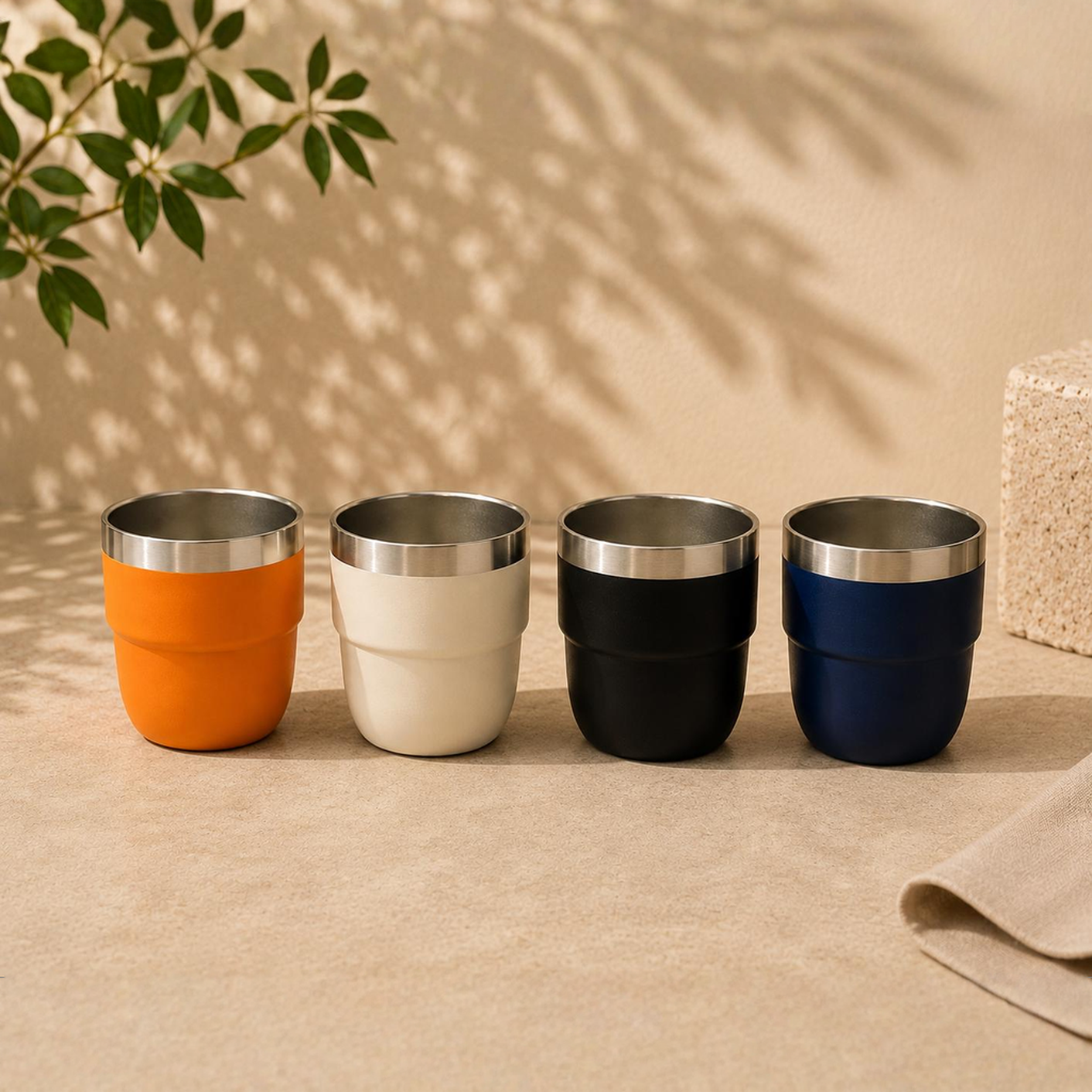 Kafira Espresso Tumblers in Orange, Cream, Black and Navy